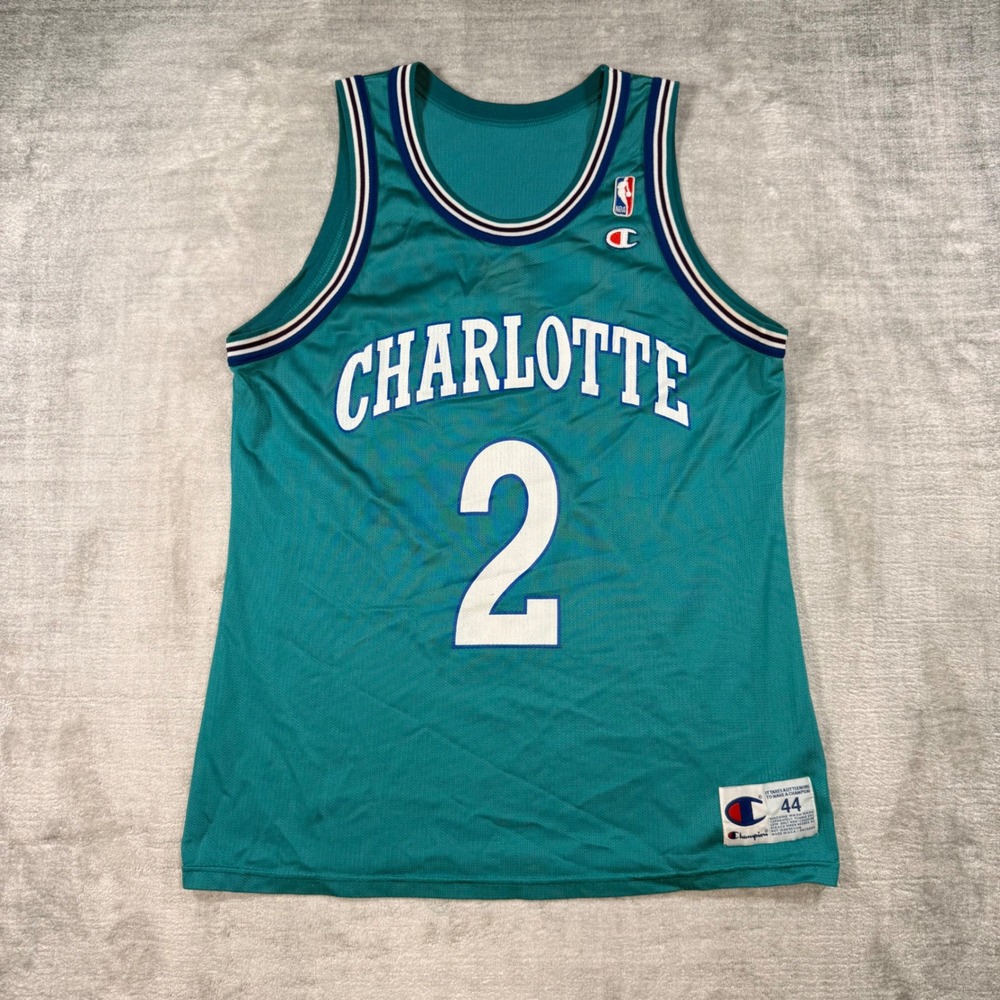 Charlotte Hornets Jersey Mens 44 Larry Johnson 2 Teal Vintage 90s Champion NBA